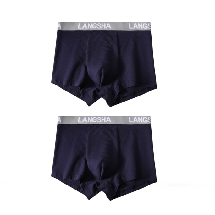 【中国直邮】 浪莎 男士纯棉薄款运动透气四角短裤 藏青色2条 L码