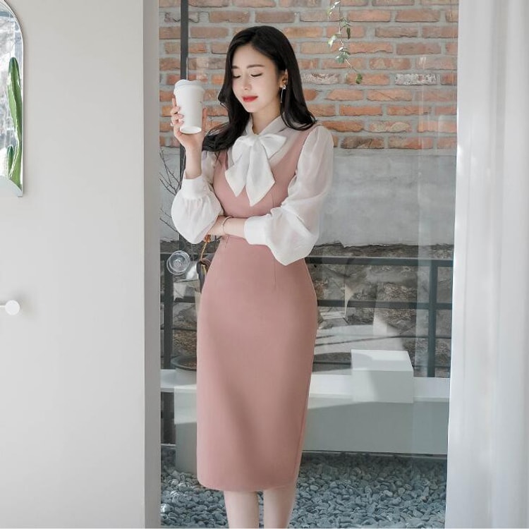 U-neck dress pink S - Yamibuy.com