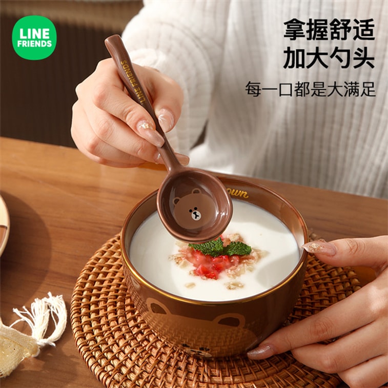 일본 라인프렌즈 도자기 국자, 긴 손잡이, 정교하고 큰 사이즈로 국을 떠먹기에 안성맞춤입니다. 코니(CONY) 모델입니다. 4