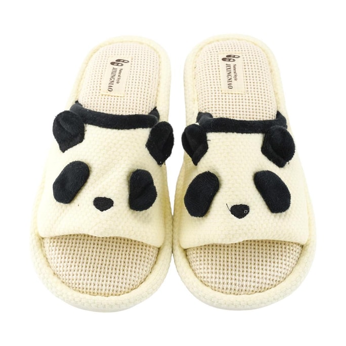  熊猫拖鞋 亚麻拖鞋女 居家室内防滑 软底日式地板鞋 38码