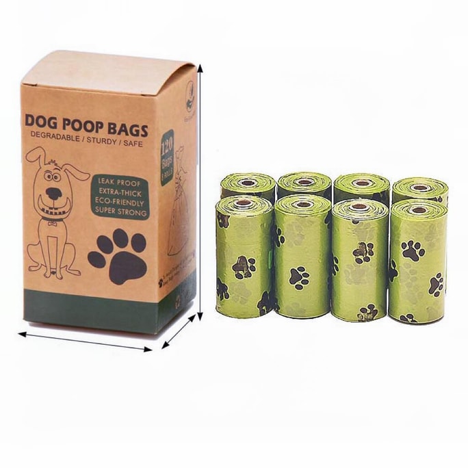 Eco Friendly Pet Dogs Cats Poop Bag Trash Waste Bag Leak Proof Paw print Polyethylene-Green - 8 Roll Bags