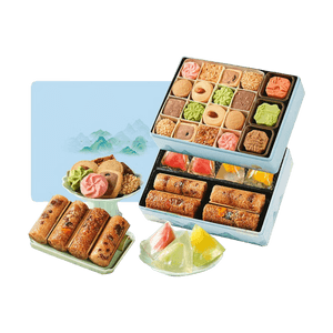 대나무 통에 담긴 쫑즈, 크리스탈 쫑즈, 쿠키 페이스트리 선물 세트 (35.52oz) 【꿀대추 + 토란앙금 팔보맛】