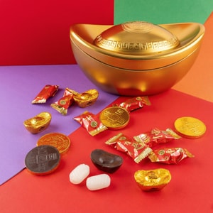 Gold Ingot Candy Gift Box, Chocolate+Lychee Flavor Lucky Candy, 7.05 oz