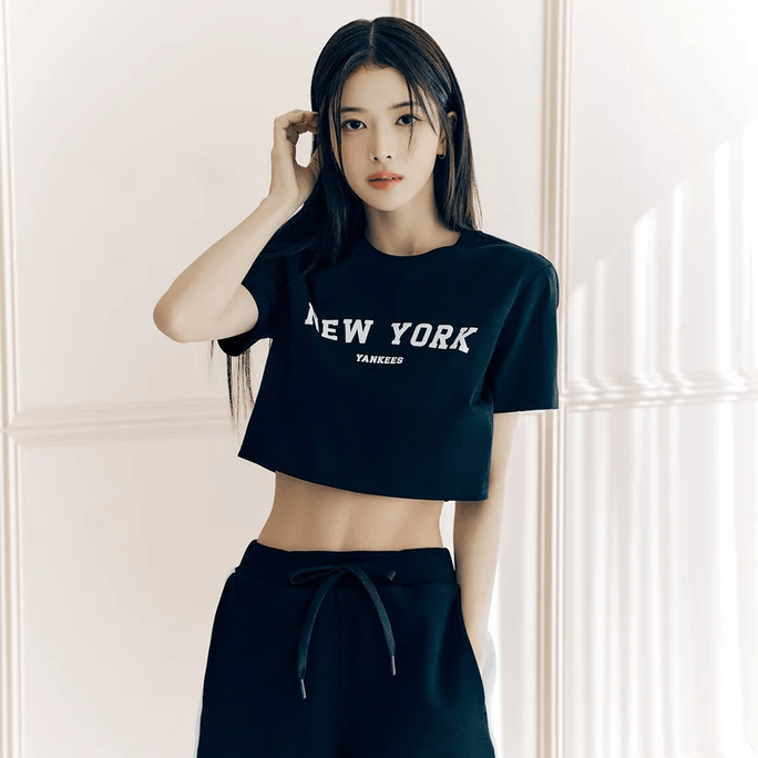 韩国 MLB Korea Varsity Slim Crop短袖T恤 NY Yankees 黑色 M