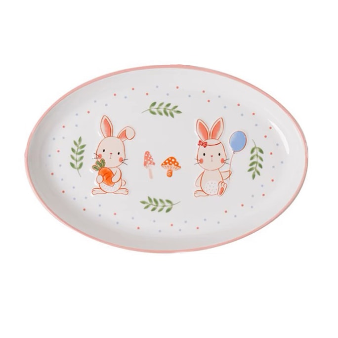 【中国直邮】PEAULEY 精美兔子11寸陶瓷椭圆型碟子 1 份