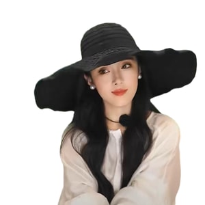 [중국 직배송] HSPM 여성용 아웃도어 특대형 챙 썬햇, 블랙, F (1개)