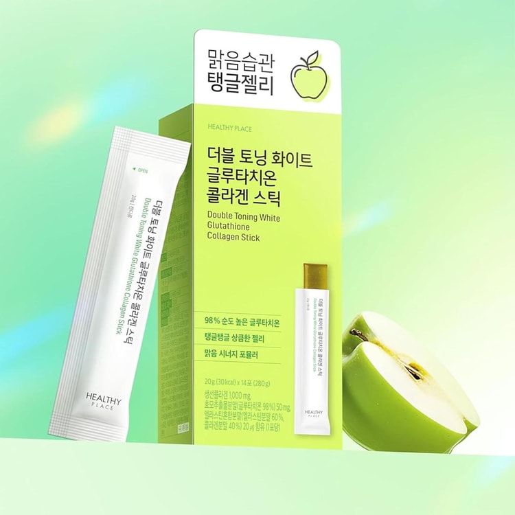 Healthy Place Double Toning White Glutathione Collagen Jelly Stick, Green Apple, 14 Sticks, 14-Day Supply, Brightening & Firming