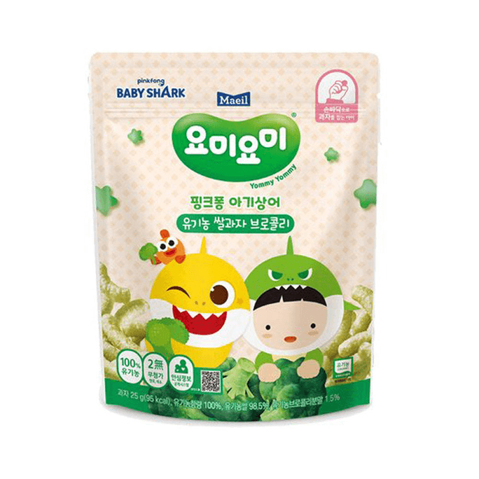 Maeil Yommy Yommy Organic Rice Snack Pink Pong Baby Shark Broccoli 25g