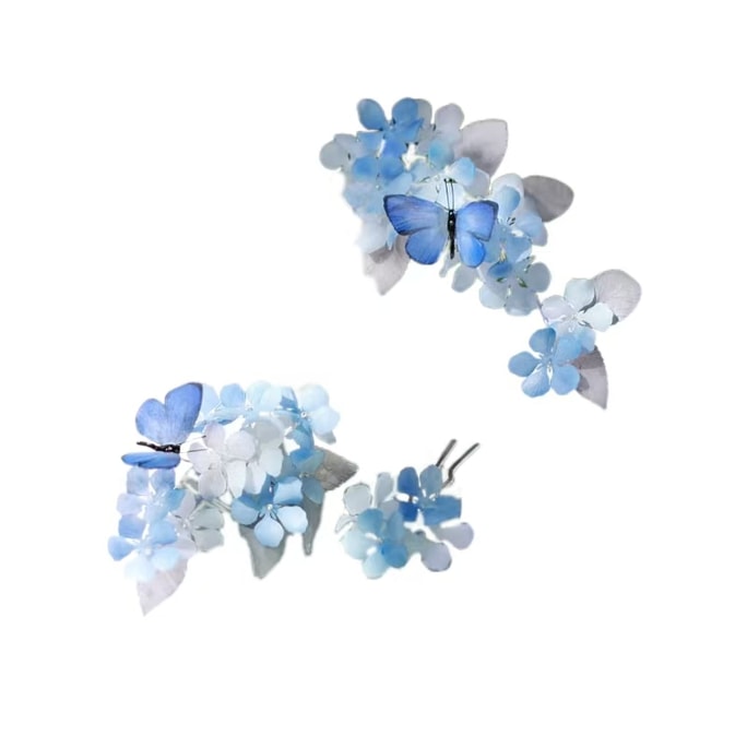 Snowstorm Heat Shrink Flower Pin Blue Butterfly- Hair Pin Set 1Pc