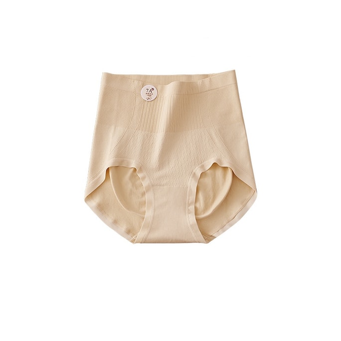 High Waisted Underwear All Cotton Crotch Antibacterial Properties Cinched Belly Pants Light Apricot 2 Pairs One Size