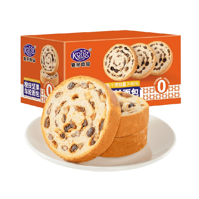 港荣 橙皮坚果车轮面包 450g【0蔗糖0反式脂肪高膳食纤维】【营养早餐】