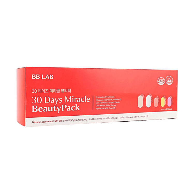 BB LAB 30 Days Miracle BeautyPack with 13 Vitamins, 9 Minerals, Low Molecular Collagen, Glutathione & White Tomato, 30 Packs, 3