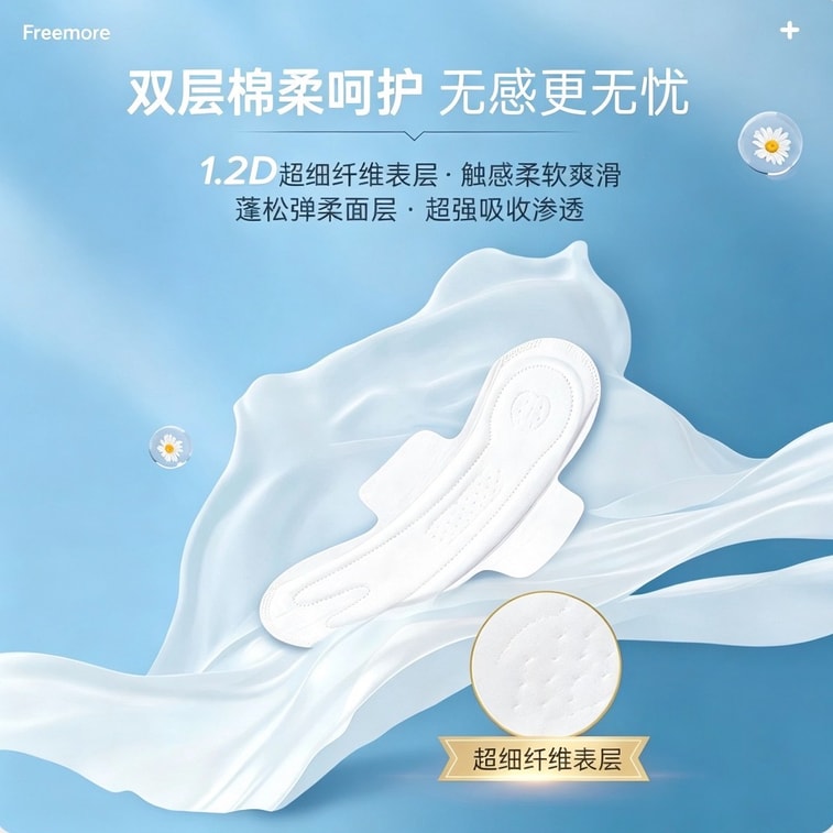 自由点 有机纯棉卫生巾 I类婴幼儿级认证 超薄月经垫 瞬吸姨妈巾 护垫 防侧漏 柔软亲肤 呵护私密部位 日用 240mm 8片/包 9