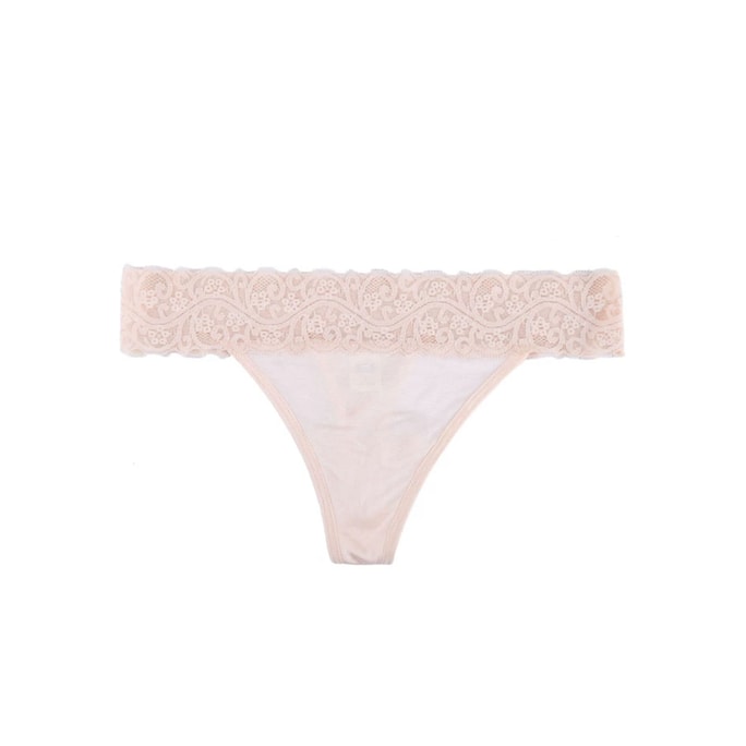 Real Silk Low-Waisted Comfortable Ventilate No Trace Ladies ′Panties Sexy Lace Thong Briefs NZW2238# Flesh Color M
