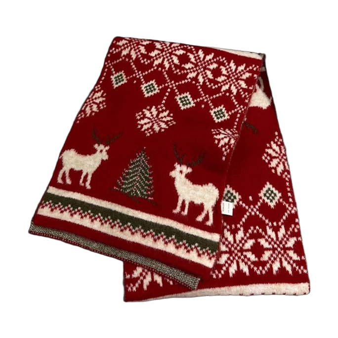 【中国直邮】 HSPM 圣诞围巾女红色圣诞树麋鹿氛围感保暖百搭围脖 圣诞红-麋鹿 一个