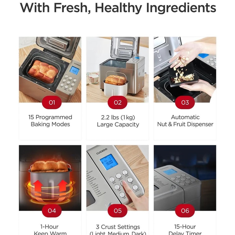 Multi-Functional Automatic Bread Maker Stainless Steel 32.0oz CBM-AAB101S Multi-Functional Cooking 15-Hour Timer 6