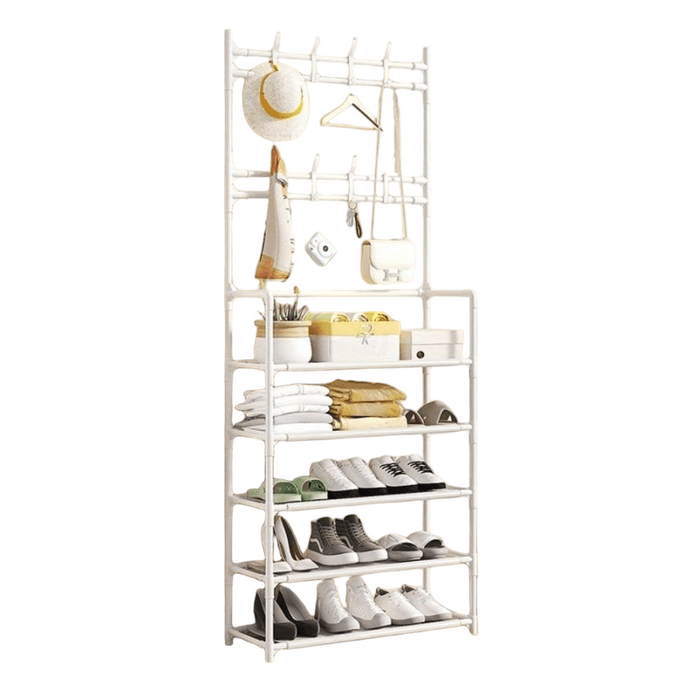 【美國直郵 入戶衣服鞋子輕鬆收納】 美國 法提娜 5層多功能鞋架衣帽架 白色1個 獨立式設計 可容納10-15雙鞋靴 適合玄關、臥室、宿舍