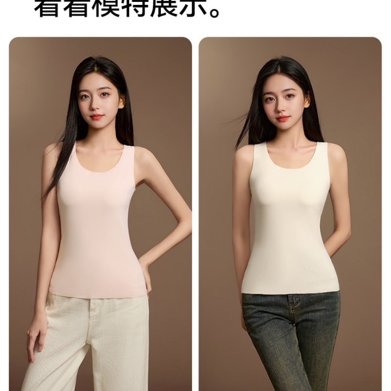 Women's Winter Satin-Finish Couple's Tank Top Set Simple, Slim-Fit, Warm Top Soft Round Neck Base Layer Women's L Size Black + Black Two-Piece Set