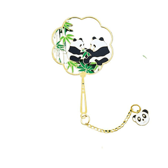 【中国直邮】 优趣优品 风熊猫金属书签礼品国潮纪念 吃竹6*6cm