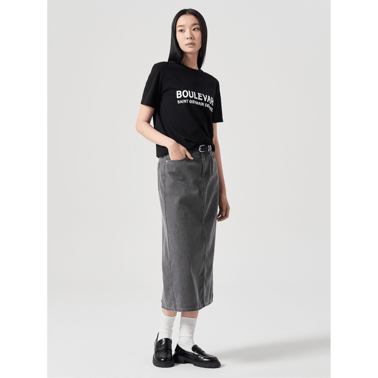 ★DNSR★ Lettering Half Sleeve Black Cotton Lettering Graphic Half Sleeve Tee Shirt Black S