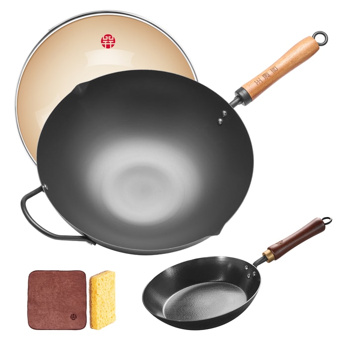  33cm Comparable To A Thousand-yuan Pole Iron Pot Thickened Pot Bottom With 26cm Hand-forged Frying Pan