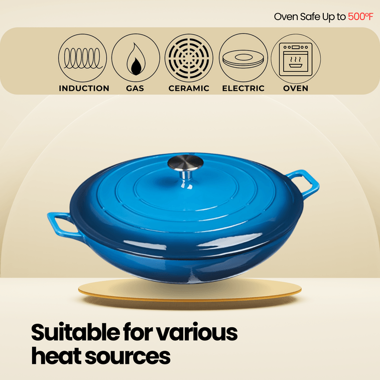 美国 西纳蒙 【厨房必备】铸铁珐琅锅海鲜锅31cm (3.5QT) 渐变蓝 家用多功能焖烧煮炖煲锅海鲜妈咪锅 天然微压 细煮慢炖 锁水入味 不挑炉灶 可进烤箱&洗碗机 3