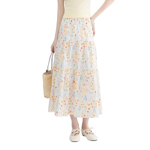 New Design With A Sense Of Forest Style Temperament Gentle Floral Skirt Leaf Orange F