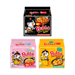 Korean Buldak Noodles Stir-Fried Ramen - Spicy Chicken Flavor, Carbonara , Cheese Flavor, 15Packs, 72.25oz【Value Packs】