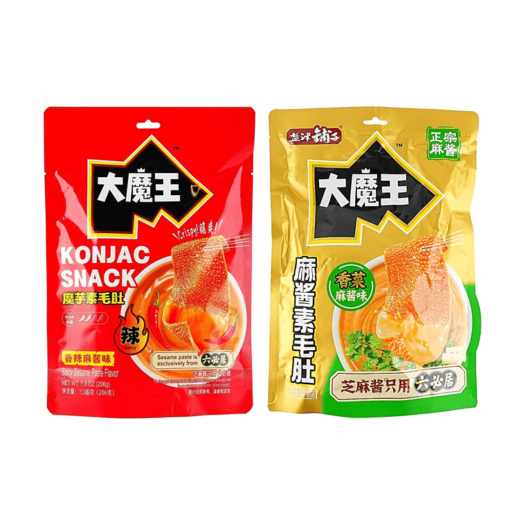 Mowon Konjac Snacks Spicy Sesame Flavor+Cilantro Sesame Sauce Vegetarian Tripe, 24.48 oz【2 Combo Packs】 5
