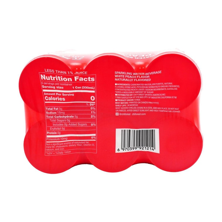 【Value Pack】Genki FOREST White Peach Soda Sparkling Water, 0 White Sugar 0 Calories,11.15fl oz*6 6