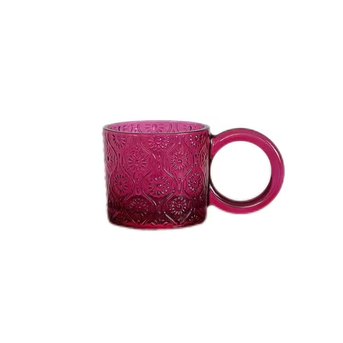 8 Oz Vintage Glass Stackable Coffee Mugs Embossed Cups for Latte Cappuccino Cereal Dessert Yogurt  # wine red 1 entry