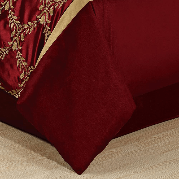 7 Piece Luxury Bedding Collection Burgundy Gold Embroidered Comforter Set Burgundy / Queen 5