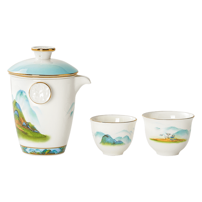 Huaguang Guocer Jingci Huaqingci Express Cup, One Pot And Two Cups, Thousand Miles Landscape, Five-piece Set, 180ml