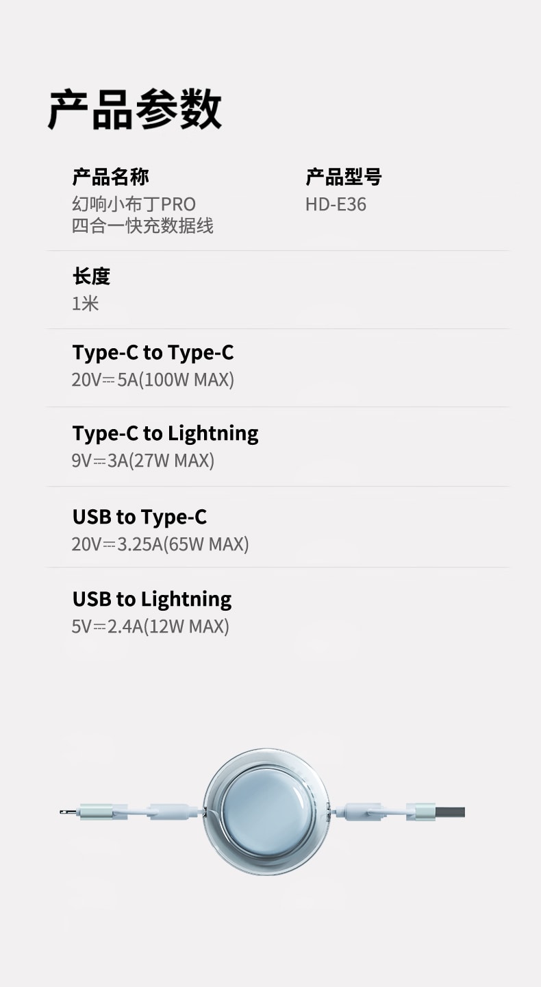 Four-in-one fast charging data cable blue 1PC