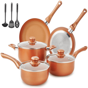 Pots and Pans Set Ultra Nonstick, Pre-Installed 11pcs Cookware Set Copper