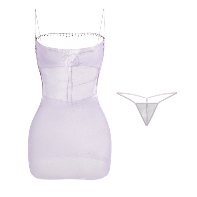Fun Lingerie Sexy Shimmering Low-cut Camisole Purple Gauze Dress Purple One Size