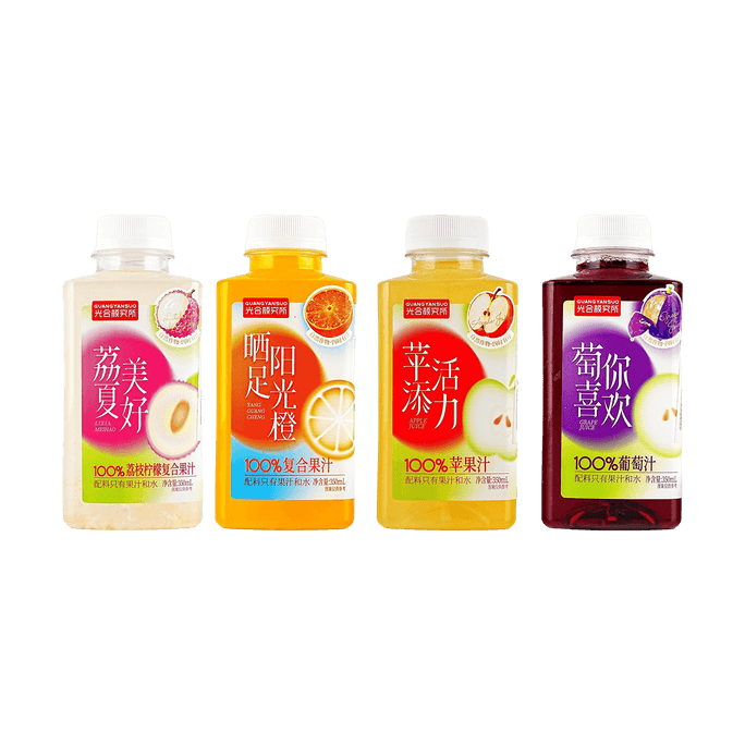 Orange Juice+Grape Juice+Apple Juice+Lychee Lemon Juice,11.8 fl oz*4【4 Combo Packs】【0 White Sugar 0 Fat Low Calories】