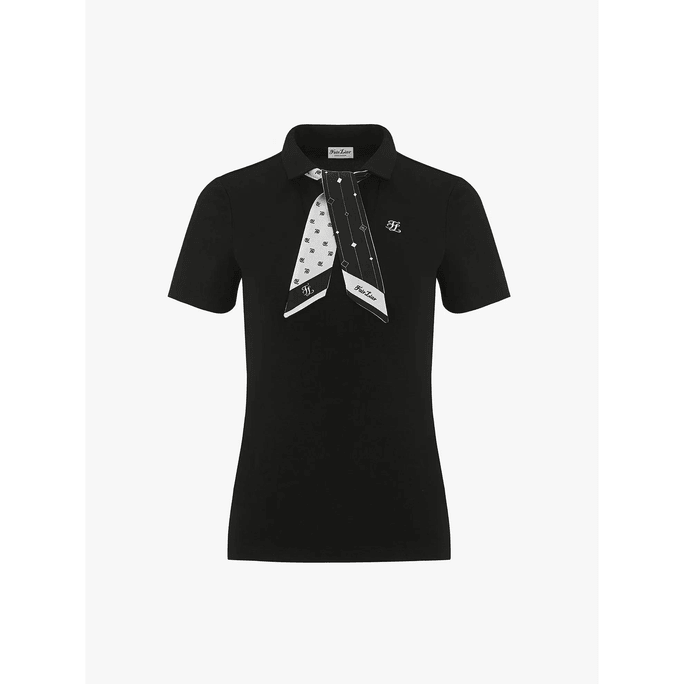 V-Neck Scarf Set T-Shirt-Black Black / XS