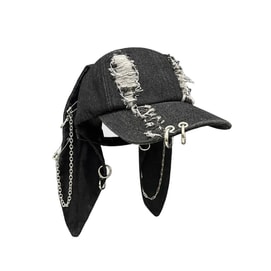 【中國直郵】 HSPM 黑暗朋克兔耳朵鴨舌帽牛仔破洞棒球帽潮人鏈條嘻哈個性亞比亞 朋克兔耳朵 F