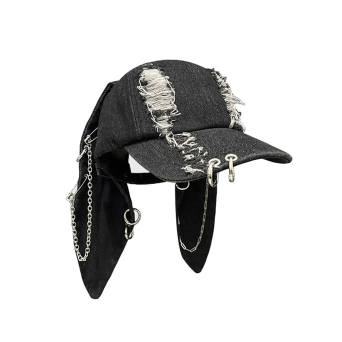 【中国直邮】 HSPM 暗黑朋克兔耳朵鸭舌帽牛仔破洞棒球帽潮人链条嘻哈个性亚比风 朋克兔耳朵 F