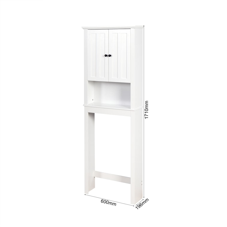 Over-The-Toilet Storage 23.62*7.72*67.32in【Door Cabinet·Adjustable Shelf·Open Display】White Wooden Bathroom Space Saver, Laundry Organizer【Small Bathrooms·Renters】Anti-Tip Hook Easy-Numbered Assembly 10