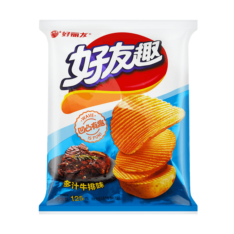 大陆版好丽友 好有趣薯片 多汁牛排味 125g 4