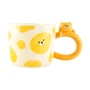 손으로 그린 테디베어 만화 머그컵/노란색/9.2 * 8cm/용량 350ml