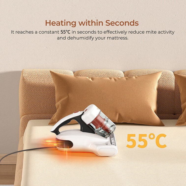 J200 Dust Mite Mattresses Vacuum Cleaners, with Integrated Dual Cups, 13KPa Suction, UV Light, 60℃ Hot Air, LED Display 10