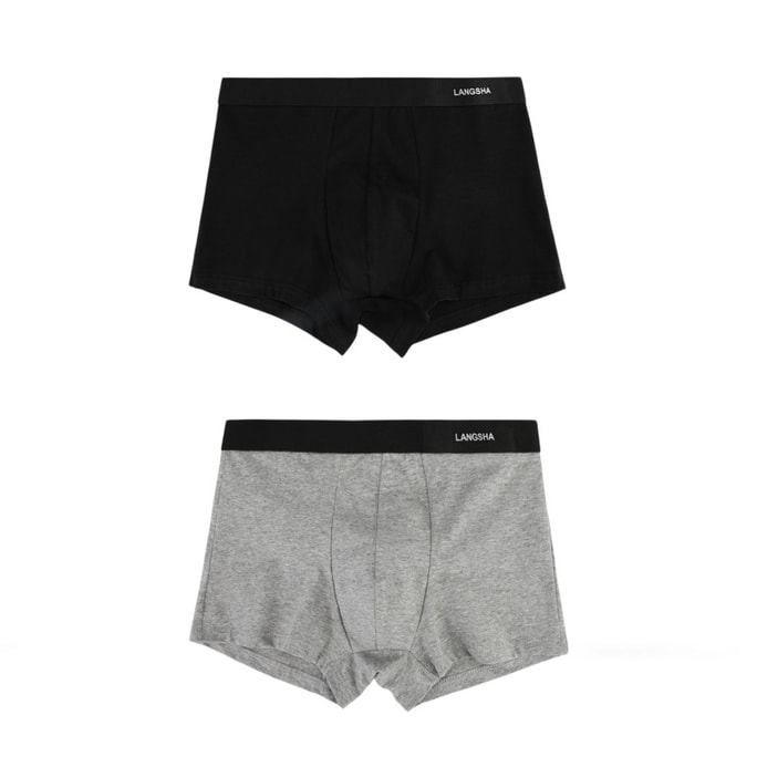 【中国直邮】 浪莎 男士纯棉中腰运动透气薄款四角裤 黑色+深灰色 各1条 L码