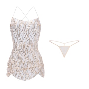 Fun Lingerie Sexy Shiny Gold Textured Lightweight Camisole Skirt Gold One Size