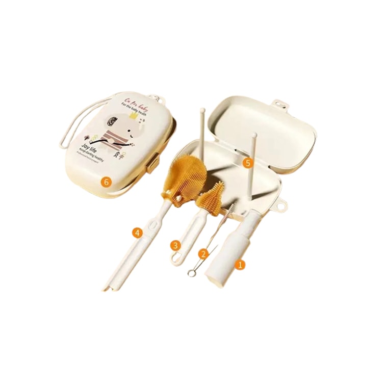 【6pcs】Infant Bottle Brush Set Baby Bottle Cleaning Set Elegant Beige【Deep Clean Must Have Baby Care Tools Portable High-Quality】Bottle Brush Straw Cleaner Silicone Nipple Feed Straw Brus Milk Buildup 3