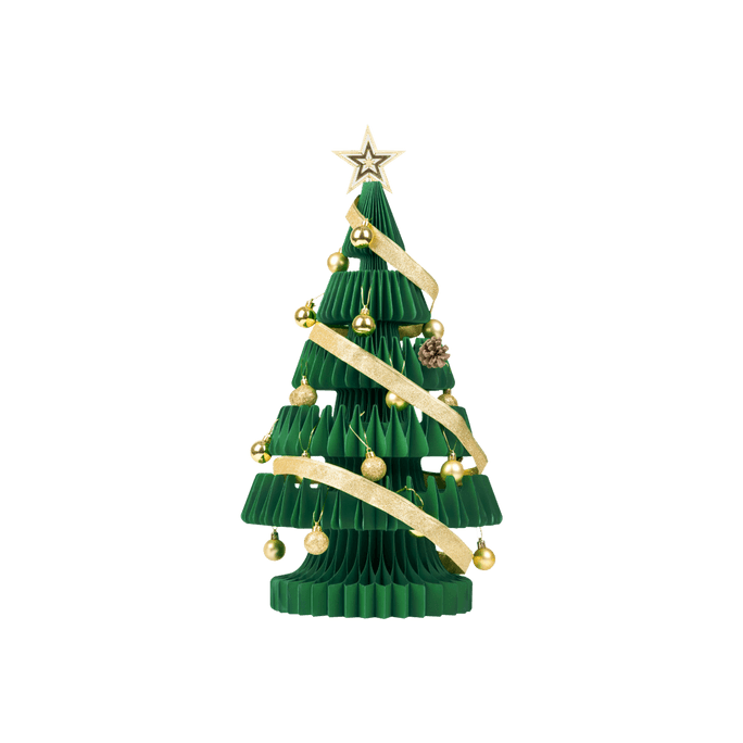 十八紙 聖誕樹裝飾擺飾 折疊方便收納 蜂巢力學設計 新年聖誕創意客廳落地擺飾 附燈串 綠色 100cm