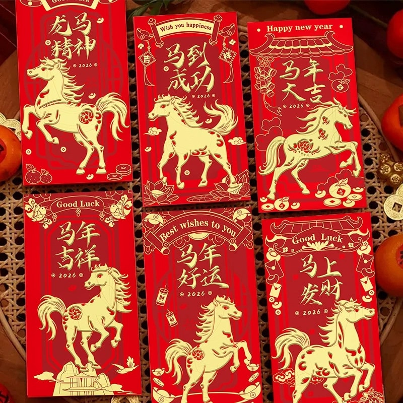 A set of 6 red envelopes for the Spring Festival New Year of the Horse in 2026
