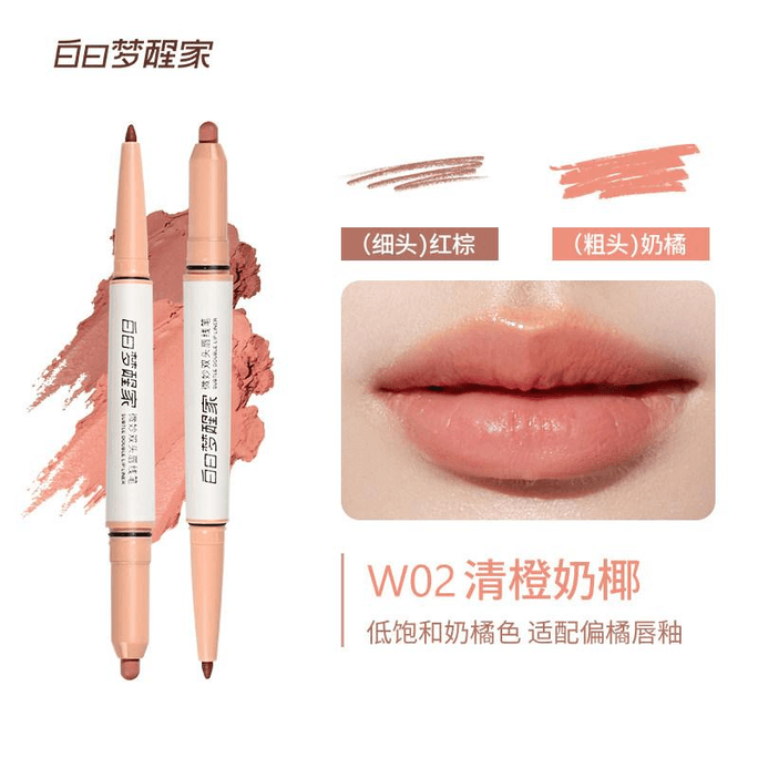 Dual Lip Liner Plump Lip Primer W02 Orange Coconut, 1pc